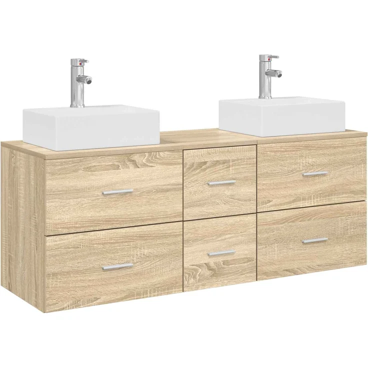 vidaXL Badezimmerschrank-Set 3 stk. Sonoma-Eiche 129 x 41 x 79,5 cm 3405845 – Bild 2
