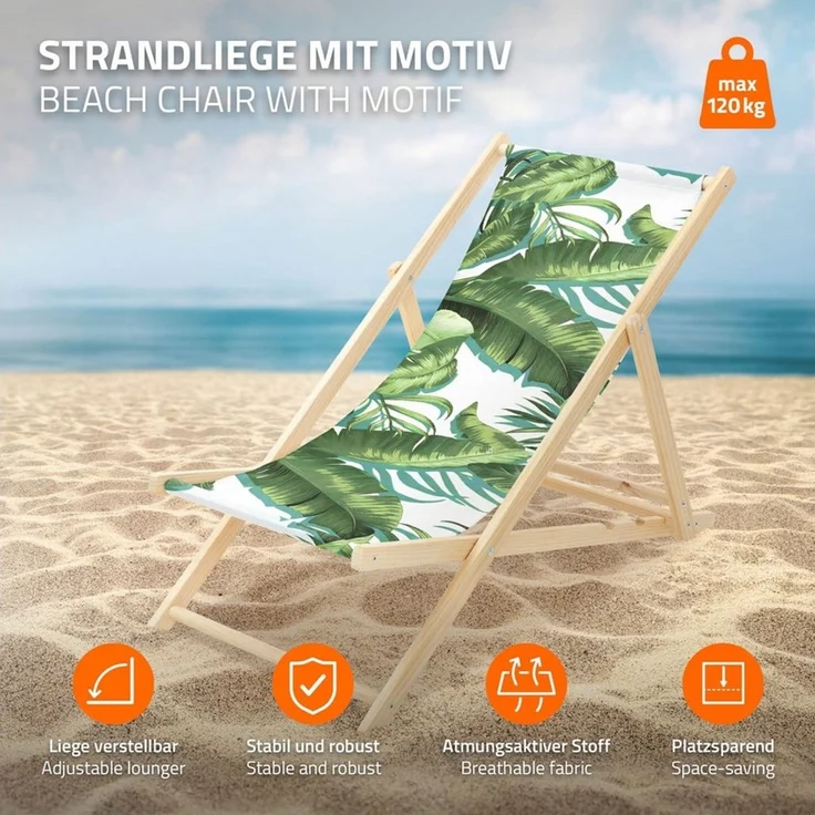 ECD Germany Gartenliege Holz Liegestuhl Beachstuhl klappbarer Strandstuhl Strandliege Liege, 1 St, Sonnenliege mit 3-Fach verstellbarer Rückenlehne Relaxliege bis 120kg – Bild 2