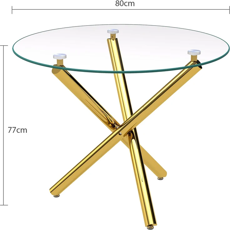 Runder Esstisch 80 x 80 x 76 cm mit Glasplatte, Metallgestell in Gold, modern und platzsparend – Bild 5