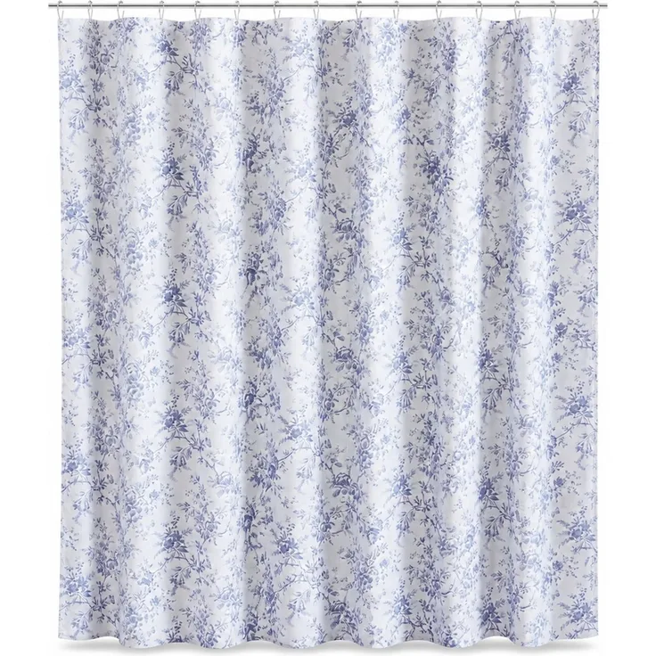 Duschvorhang mit Blumen-Digitaldruck wasserdicht und schimmelresistent Blau-Weiß, 165x180 cm