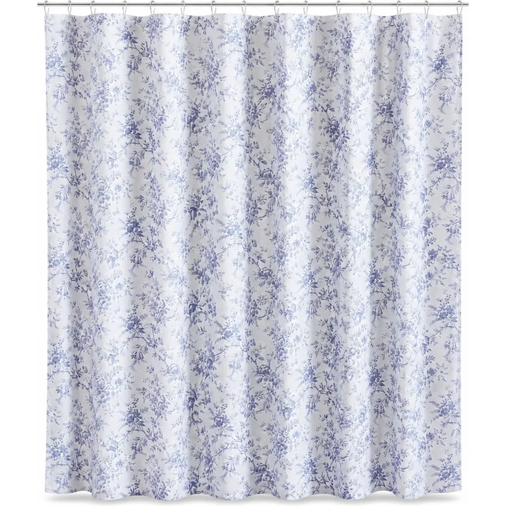 Duschvorhang mit Blumen-Digitaldruck wasserdicht und schimmelresistent Blau-Weiß, 165x180 cm – Bild 1