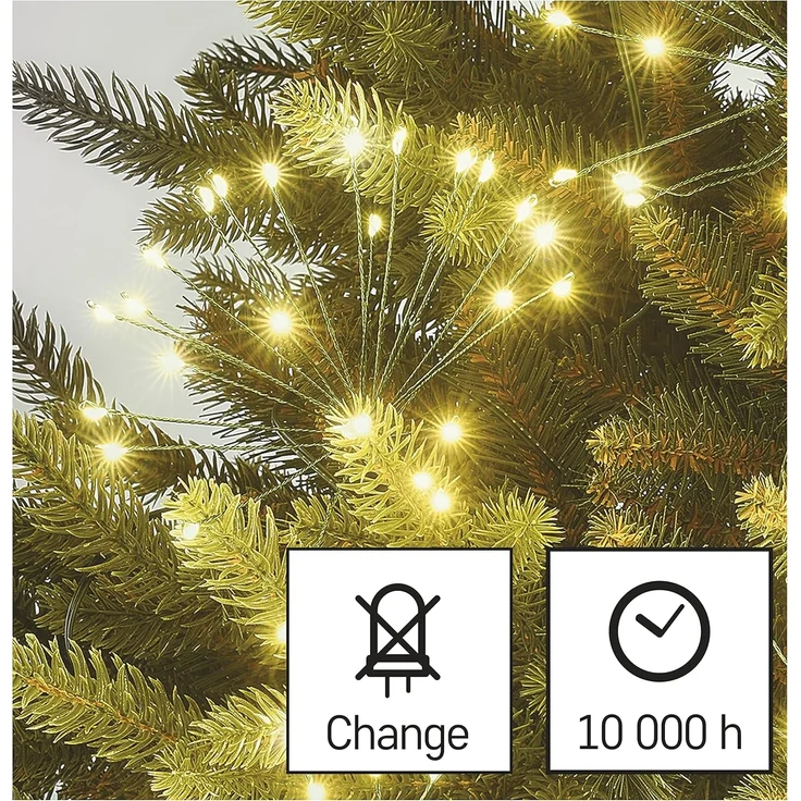 EMOS LED-Lichterkette warmweiß für Innen, 8 m lange Feuerwerk Weihnachtslichterkette NANO, 6 Stunden Timer Funktion, Netzteil und Transformator, für Partys, Weihnachten, Deko, grünes Kabel – Bild 5