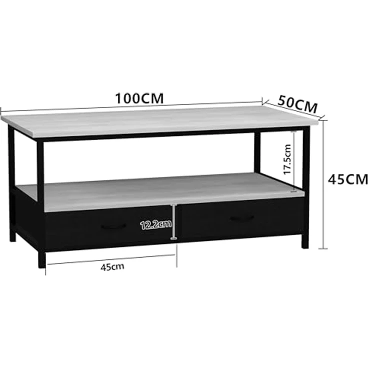 MID.YOU Couchtisch Flonila, rechteckig, Schwarz und Honigeiche, Metall, mit 2 Schubladen, rostfrei, 50x45x100 cm – Bild 3