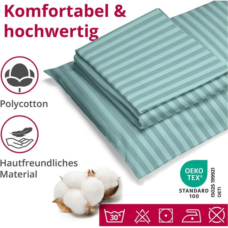 DecoHomeTextil Heimtextilmanufaktur Bettwäsche Set Bettgarnitur mit Reißverschluss Polycotton Streifen – Bild 2