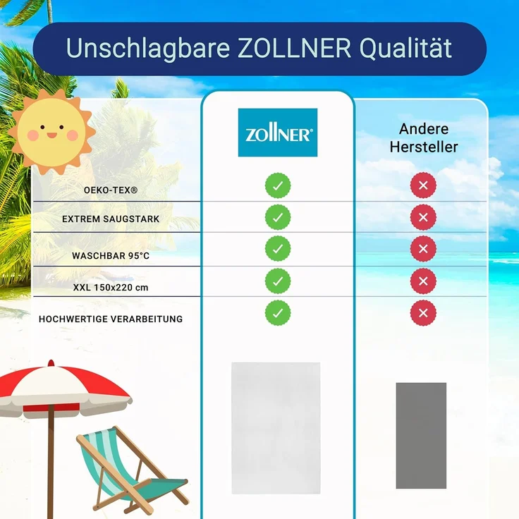 ZOLLNER Strandtuch, Mikrofaser (1-St), 150 x 220 cm, 100% Baumwolle – Bild 6