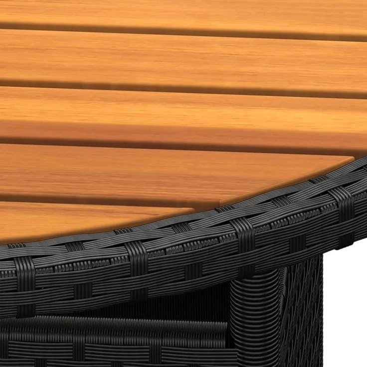 Gartentisch, Balkontisch Ø80x75 cm Akazienholz und Poly Rattan Schwarz – Bild 3