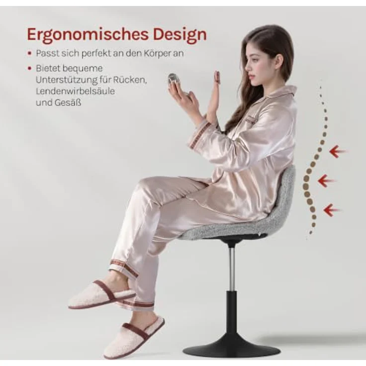 WOLTU Schminktisch Stuhl Hocker für Schminktisch, Schlafzimmer & Esszimmer - Höhenverstellbar, 360° Drehbar mit Rückenlehne, aus Bequemer Chenille, Grau – Bild 6