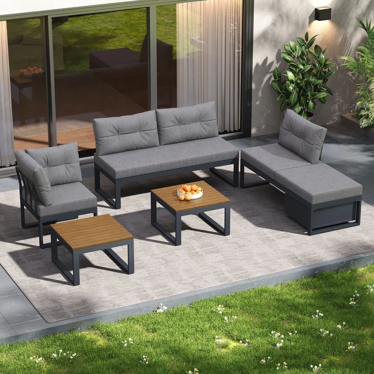 ZUBALIYA Garten-Loungeset - 191,5 x 191,5 x 79 cm , Grau , Polyester , verstellbare Rückenlehne , mit Stauraum – Bild 12