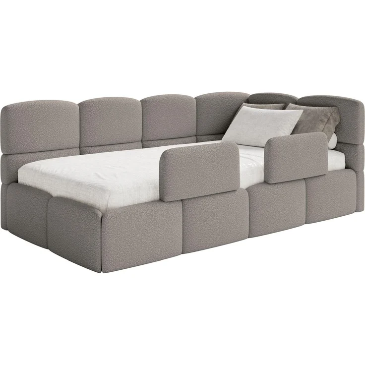 Selsey Jugendbett 90x200 cm Rechts Komfortables Polsterbett mit Bettkasten und HR30 Matratze Inklusive Abnehmbarem Rausfallschutz Gasdruckfedern für Stauraum Stabiler Rahmen Grau