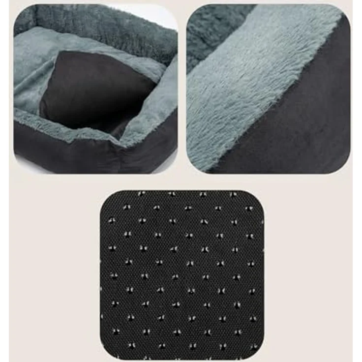 lionto Hundebett mit Wendekissen und Rutschfester Unterseite, Heimtierkissen mit tiefem Einstieg für Hunde und Katzen jeden Alters, 75x60 cm, kuscheliges Hundekissen, schwarz/grau (Namensaufdruck) – Bild 4