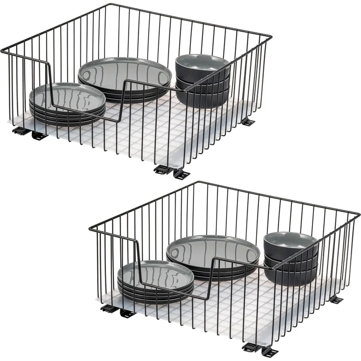 bremermann Schrank-Korbauszug 2er 50 cm mit Einlegeboden, aus Metall, in Schwarz – Bild 1