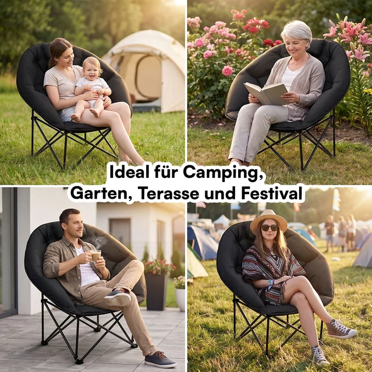 STEELSØN 'Hoggar' Moonchair faltbar, gepolsterter Campingstuhl schwarz, bis 150 kg, mit Kopfkissen und Tragetasche – Bild 10