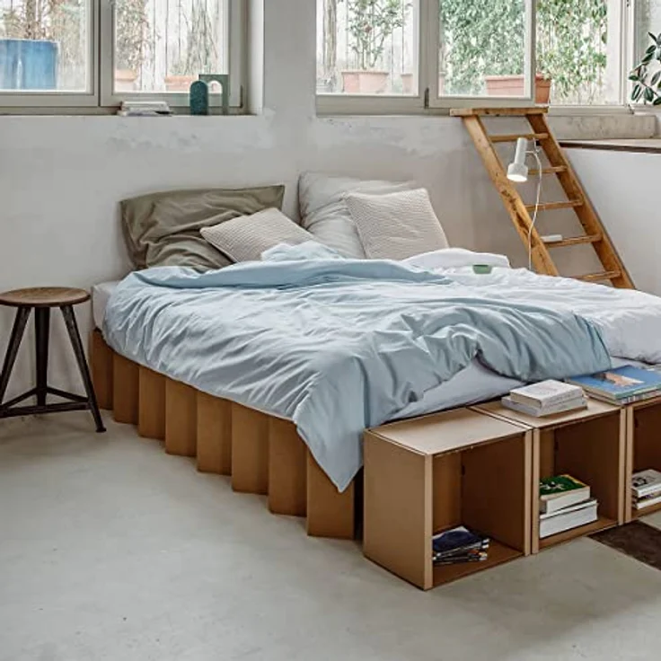 ROOM IN A BOX Bett 2. 0 S/Braun: Klappbett aus Wellpappe 80 90 100x200 cm und Zwischengrößen. Auch als Gästebett. Lattenrost Nicht nötig. – Bild 7