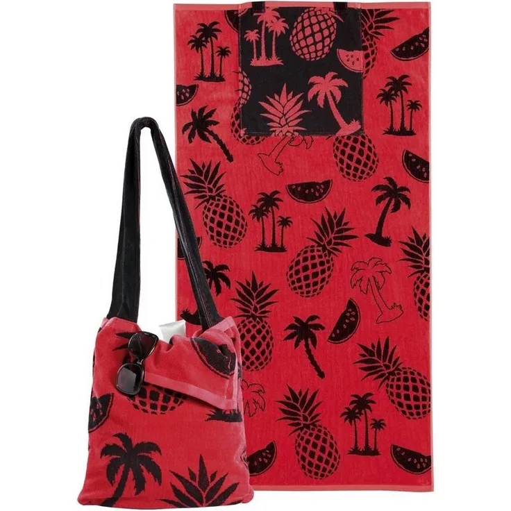 Delindo Lifestyle Strandtuch Strandtuch mit Schultertasche, Frottier (1-St), 2in1