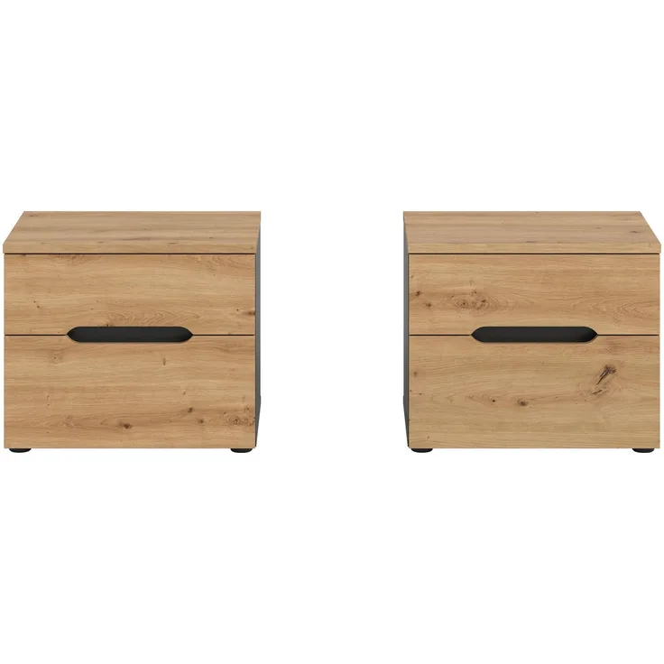 Nachttisch Sova 2er-Set – Eiche-Optik & Schwarz, 50x42x37 cm, mit Stauraum & Schublade