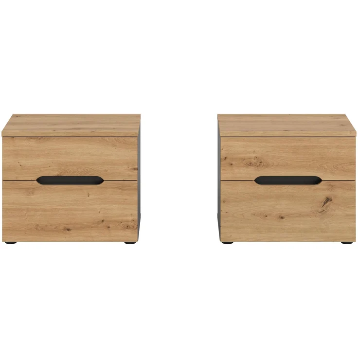 Nachttisch Sova 2er-Set – Eiche-Optik & Schwarz, 50x42x37 cm, mit Stauraum & Schublade – Bild 1