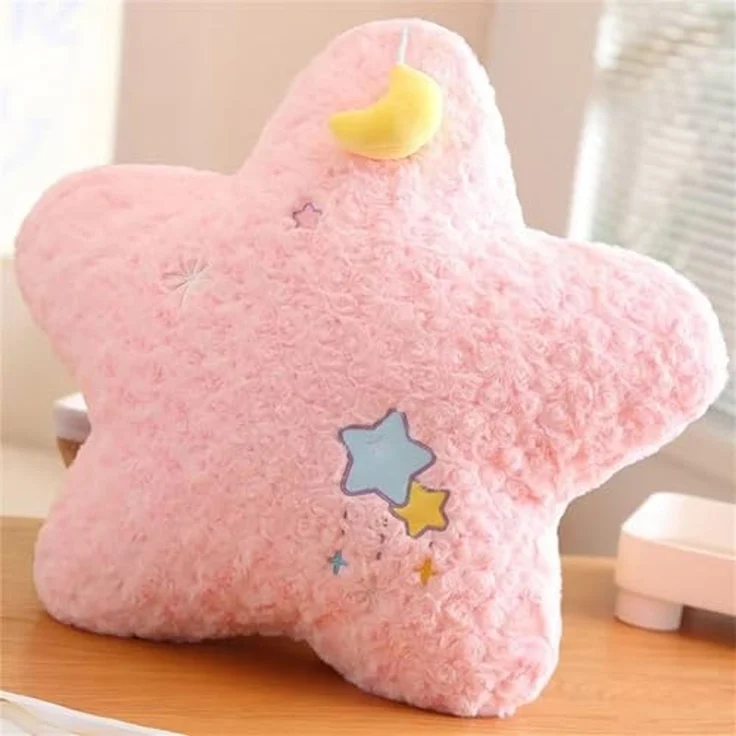 Kuschelkissen Kinder Niedlich Stern Mond Plüsch Kissen Dekokissen Weiche Flauschige Zierkissen Sofakissen für kuschelecke Kinderzimmer Schlafzimmer Deko, 50CM (Rosa,Stern) – Bild 1