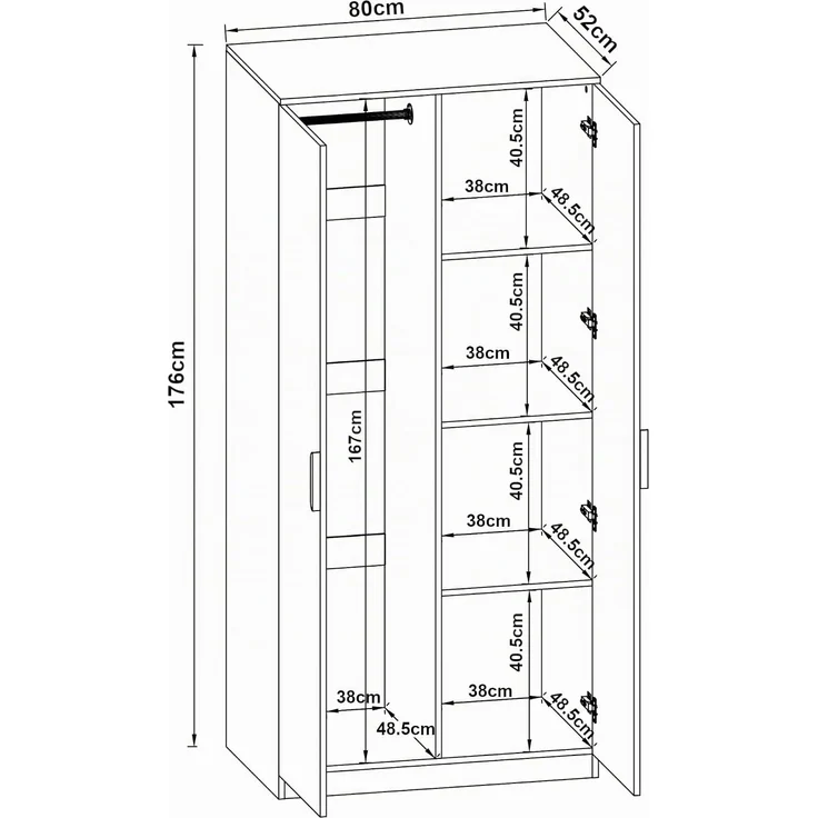 Kleiderschrank Eiselfing 176x80x52 cm 4 Fächer Grau [en. casa] – Bild 2