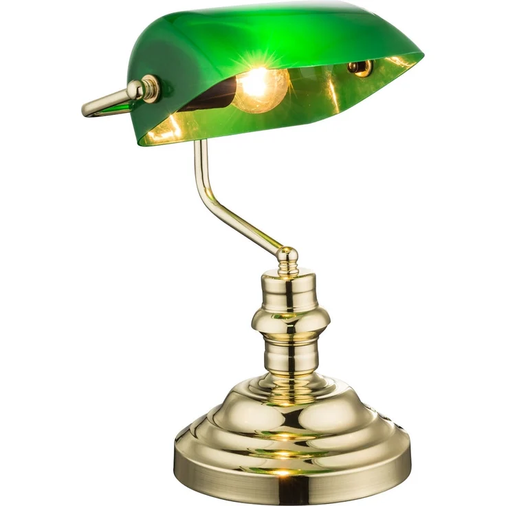 Retro LED Schreibtischleuchte Messing mit Glasschirm Grün, Höhe 36cm – Bild 2