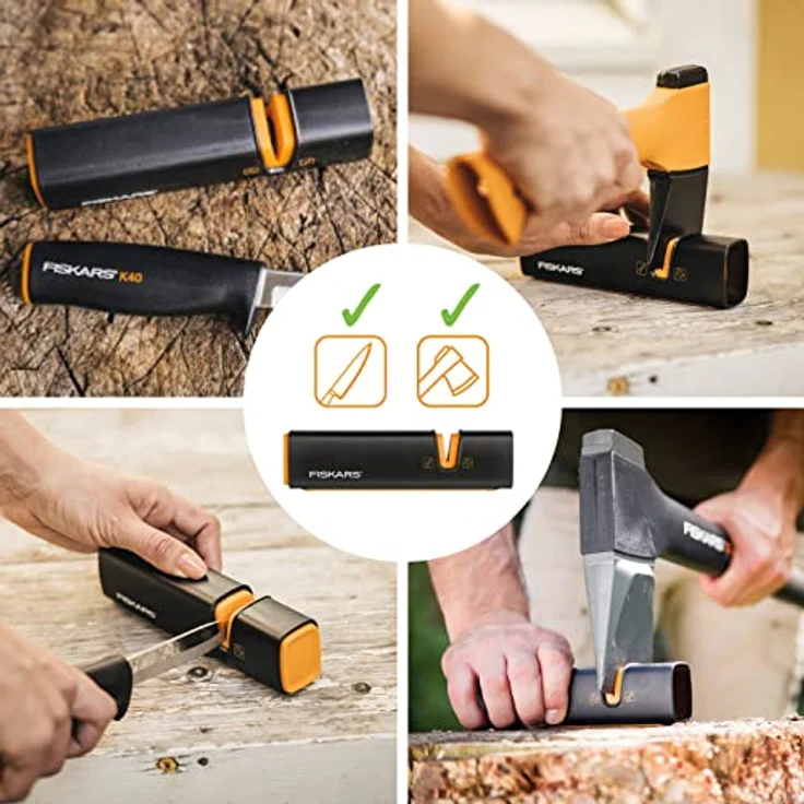Fiskars Kaminofen-Set, Freizeitbeil X5-XXS, 23 cm, Xsharp Axt- und Messerschärfer, Keramik-Schleifkopf, Universalmesser K40, Inkl. Köcher, 22,5 cm, 1057913 – Bild 4