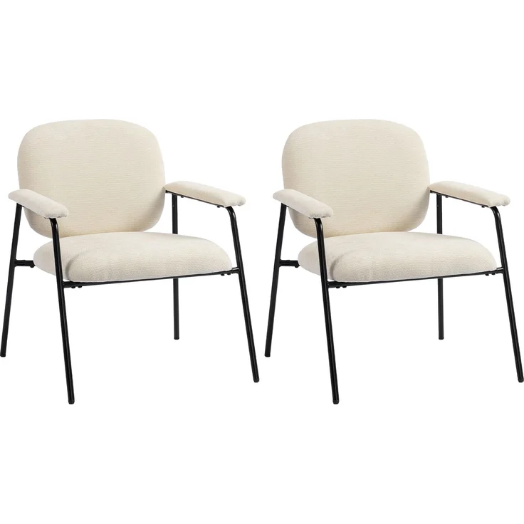 Wohnora-Set aus 2 Lounge-Sesseln, Chenille-Akzentstühle mit konturierter Rückenlehne, gepolsterten Armlehnen, Creme,H 765cm x T 670cm x B 640cm – Bild 2