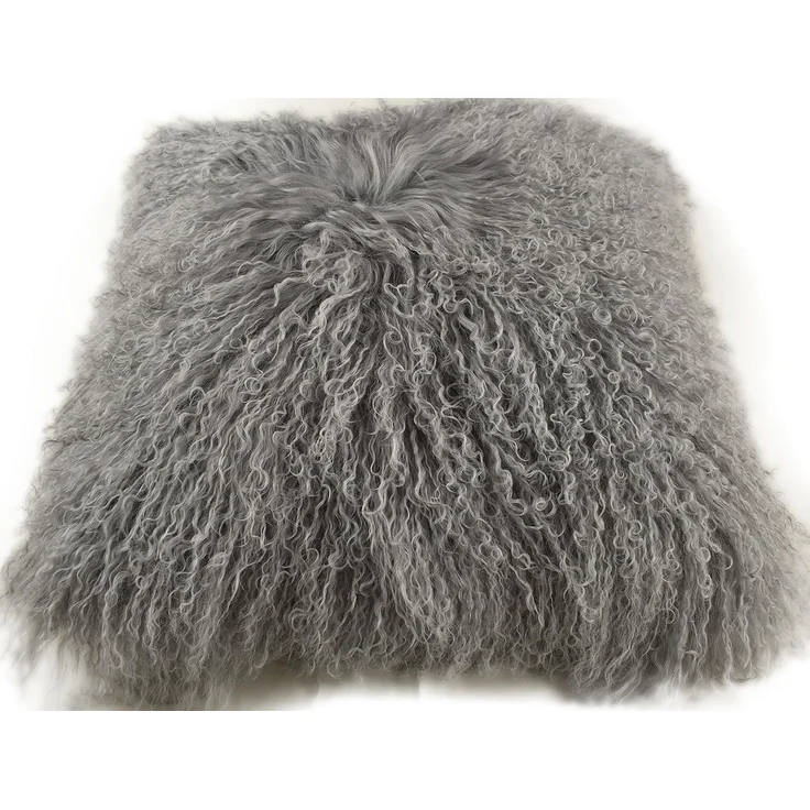 KUHFELL online & NOMAD Dekokissen Echtes Tibet Lammfell Kissenbezug Grau Schwarz oder Weiß 50x50 cm – Bild 2