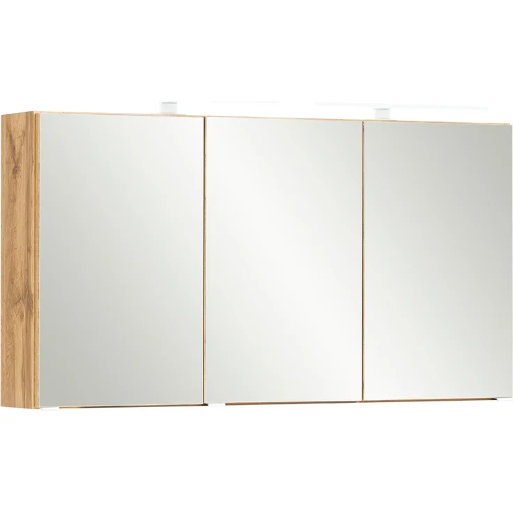 Badezimmer 3D-Spiegelschrank 120 cm breit VIDAGO-03 in Wotan Eiche Nb. mit LED Beleuchtung, B/H/T: ca. 120/64/20 cm – Bild 2