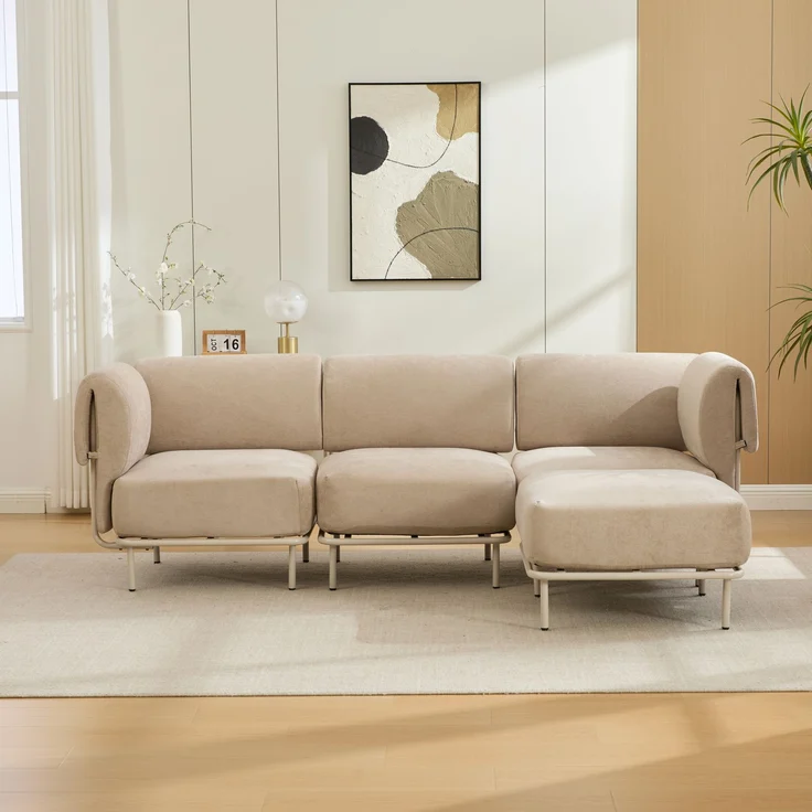 3-Sitzer Sofa mit Hocker, B 251 x T 155 x H 78 cm, Chenille in Khaki, modular – Bild 4