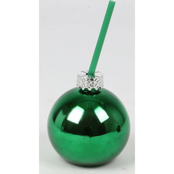Trinkglas Christbaumkugel 400 ml mit Trinkhalm | Glitzernde Weihnachtskugel aus Glas | Originelles Partyglas & Geschenkidee für Weihnachten – Bild 2