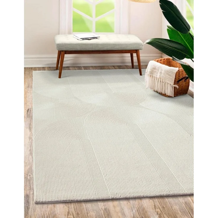 merinos Teppich Sign 1904, rechteckig, Höhe: 12 mm, Hoch Tief Struktur, Geometrisch, 100% recyceltem Polyester, Wohnzimmer – Bild 5
