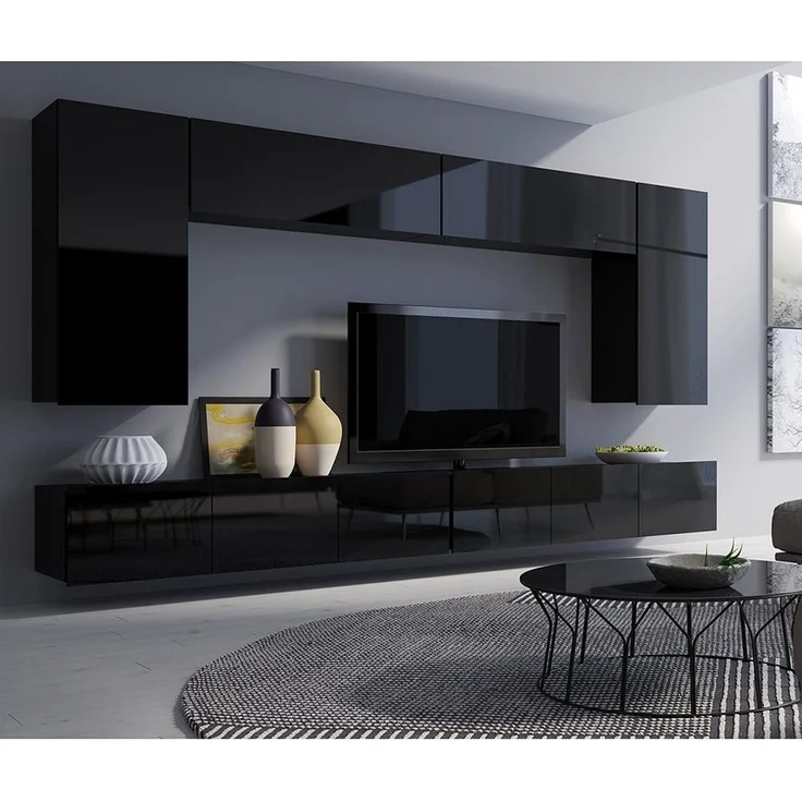 Lomadox Wohnwand CAIRNS-132, (6-St), in schwarz Hochglanz, Modern, grifflos – Bild 1