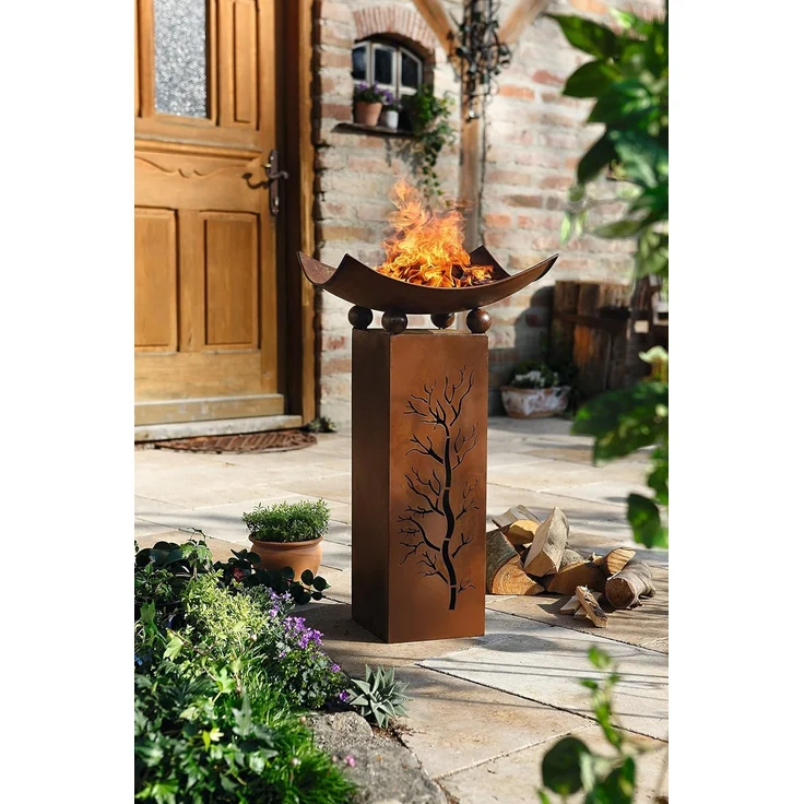Feuerschale Säule, Metall Rostoptik, 40 x 40 x 75 cm – Bild 5