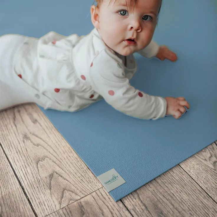 Krabbelmatte Sanosoft 60x100cm Hellblau | Öko-Tex und in Deutschland produziert - beidseitig rutschfeste Krabbelunterlage
