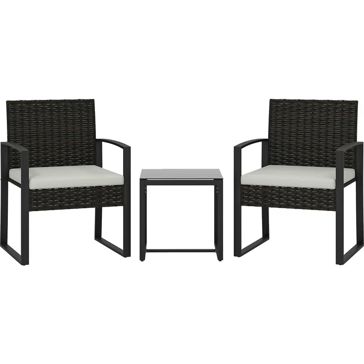 MELAYR, Rattan Bistroset, 3 teiliges Gartenmöbel-Set mit 2 Gartenstühlen, Couchtisch, 58 x 55 x 76 cm, Cremeweiß – Bild 1