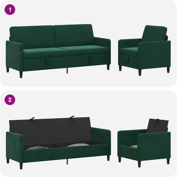 vidaXL Sofa Set mit Stauraum 2 stk. Dunkelgrün Polyester 3429248 – Bild 7