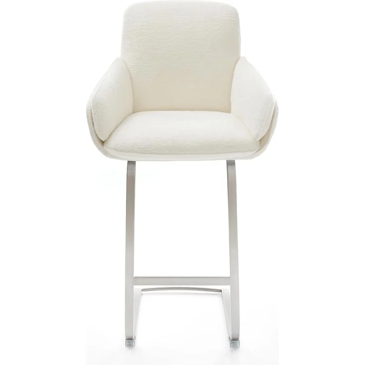 Barstuhl Luan-Flex Bouclé Soft Beige Freischwinger Flach Edelstahl Silberfarben – Bild 3