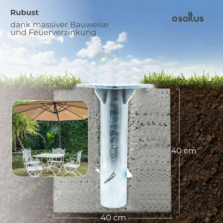 osoltus Einbetonier Bodenanker Bodenhülse für Ampelschirm verzinkt – Bild 5
