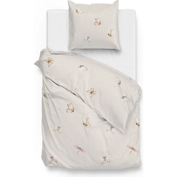Zo! Home Mako-Satin Bettwäsche 135x200 Maribosa beige Schmetterlinge Libellen