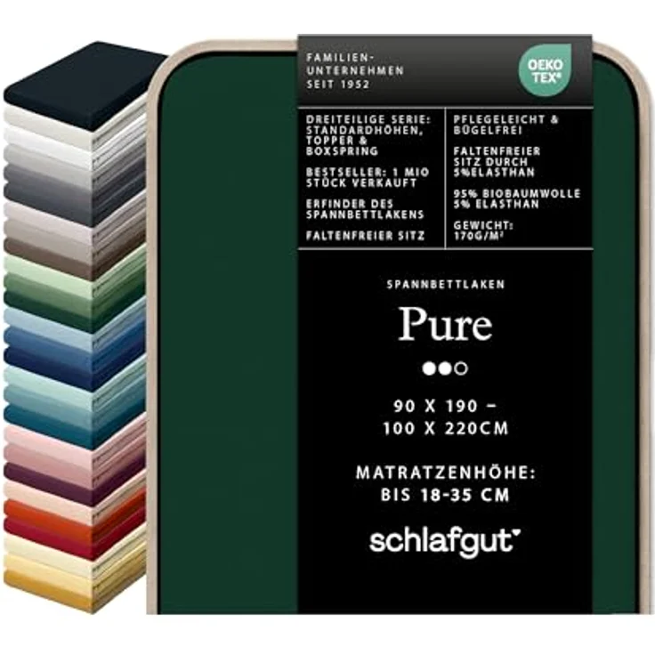 Schlafgut 'Pure' Spannbettlaken, Gummizug: rundum, für Matratzen bis 30cm Höhe, Bio-Baumwolle mit Elasthan, Green Deep, S 90x190 cm - 100x220 cm – Bild 2
