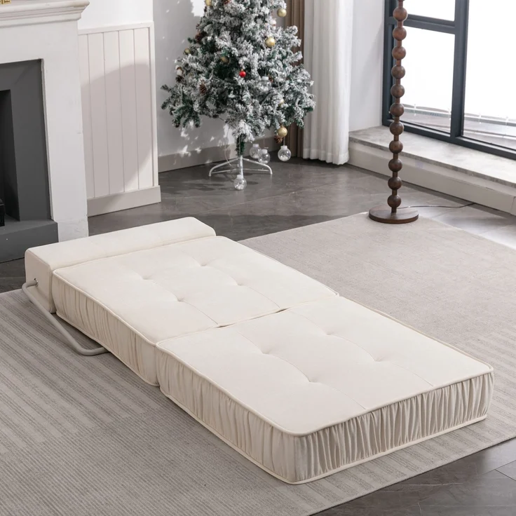 ZUBALIYA SchlafSofa mit Chenille - Bezug, modular aufgebaut, mit Schaumstoffpolsterung, mit rutschfester Basis, Weiß – Bild 6