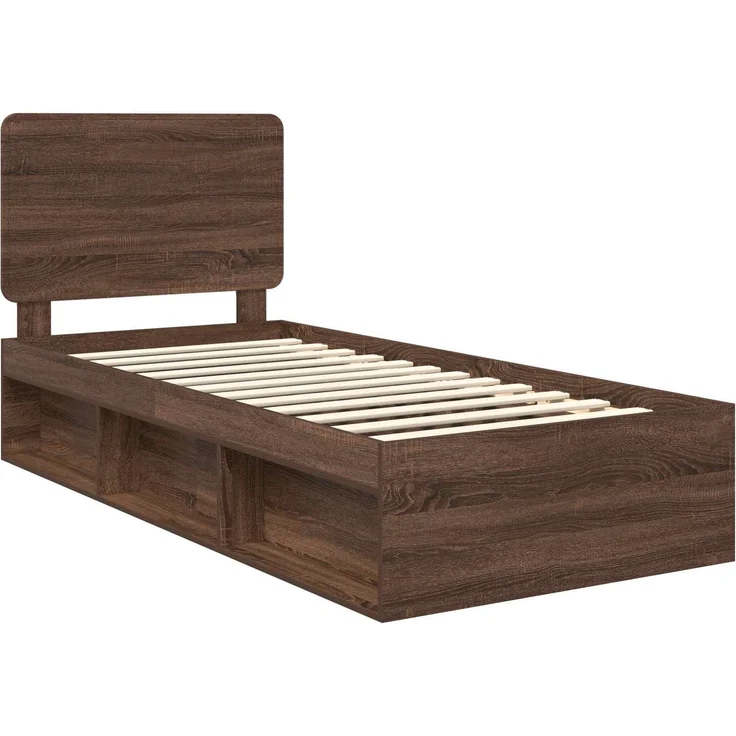 vidaXL Bettrahmen Braun Eichen-Optik 90 x 190 cm Massives Kiefernholz 3412548 – Bild 3