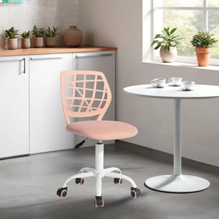 FurnitureR Esszimmer-Drehstühle, 1PC Küchenstuhl, gepolsterter Stuhl, Drehstuhl, bequemer Stuhl mit Rädern, Rückenlehne, armloser Stuhl für Esszimmer, Wohnzimmer, Pfirsich rosa – Bild 4