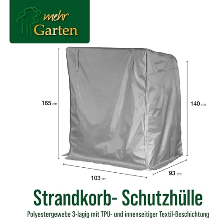 mehr Garten Gartenmöbel-Schutzhülle Plus, Premium Plus Strandkorb-Schutzhülle: 103(B)x93(T)x165/140(H) cm I Abde – Bild 3