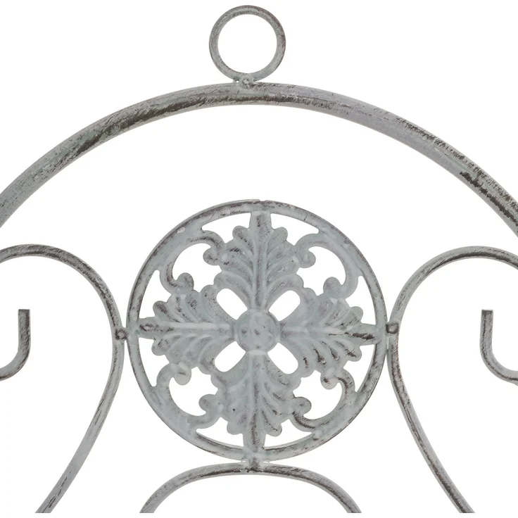 2er Set Wand-Pflanzkörbe Metall hellgrau im Vintage-Stil zum Aufhängen - Hängekörbe Wanddeko für Innen & Außen - Blumentopfhalter aus Metall - Shabby Chic Dekoration – Bild 4