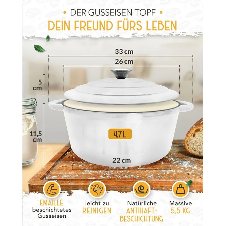 Krustenzauber Kasserolle Gusseisen Topf als Kochtopf, Schmortopf oder Brotbackform – Bild 3