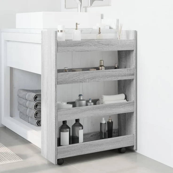 vidaXL Aufbewahrungswagen Schmal 4 Etagen Grau Sonoma Holzwerkstoff 855264 – Bild 2