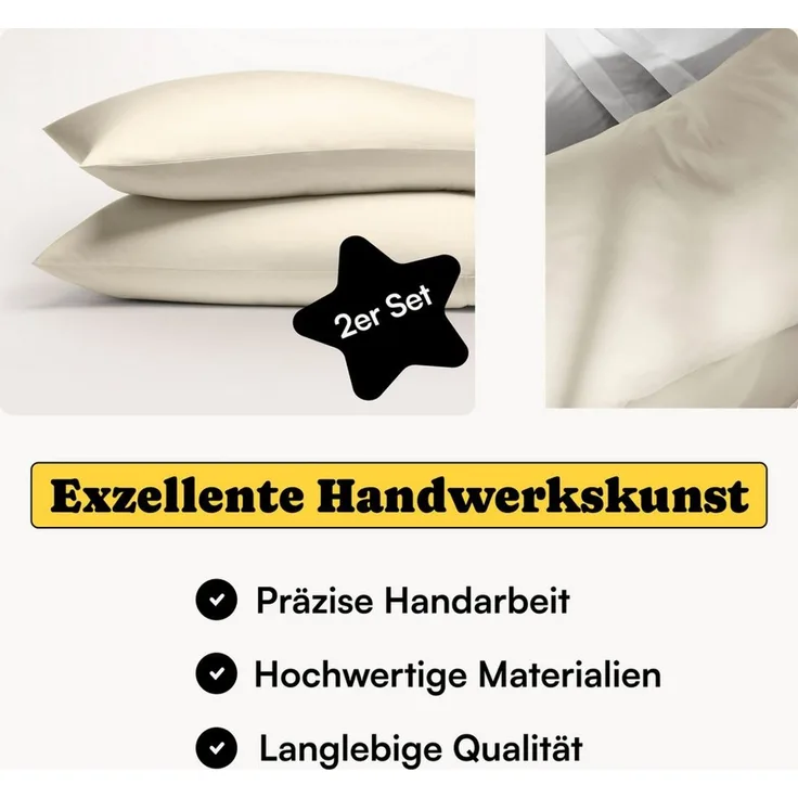 Seralino Kissenbezüge Mako Satin Kissenbezug (100% Bio Baumwolle) weich, hautfreundlich, (2 Stück), Fairtrade/ GOTS zertifizierte uni Kissenhülle mit Reißverschluss