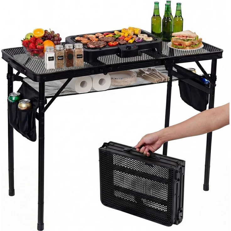 SEHAUSEU Campingtisch klappbar Klapptisch höhenverstellbarer Grilltisch – Bild 1