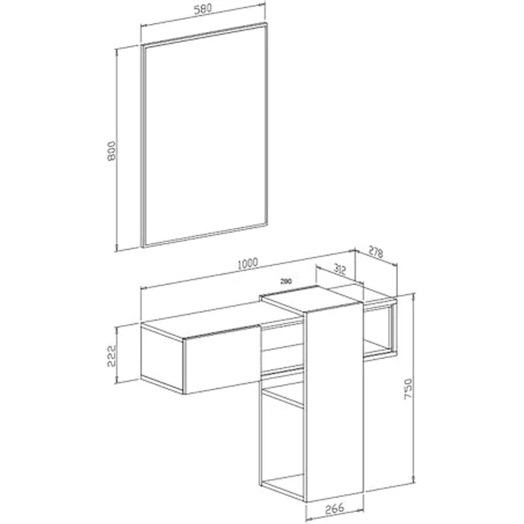 Dmora - Eingangsmöbel Baffin, Moderner Eingang, Wandgarderobe, Multifunktions-Aufbewahrungskonsole, 100x31h75 cm, Eiche und Weiß – Bild 4