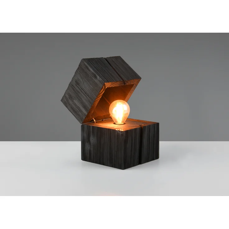 Aufklappbare LED Tischleuchte TREASURE aus Holz Schwarz, Höhe 16cm – Bild 1